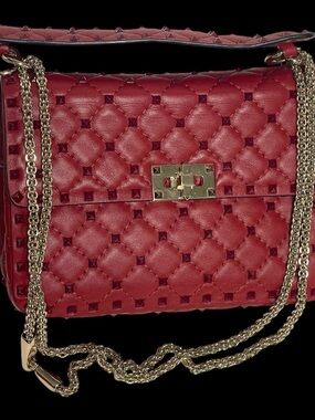 Valentino Garavani Red Quilted Leather Crossbody with Gold Chain Strap